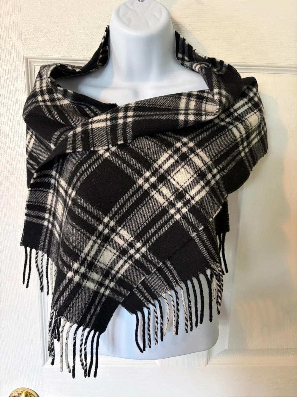 Black & White Plaid Fringe Wrap Scarf - Women Accessories